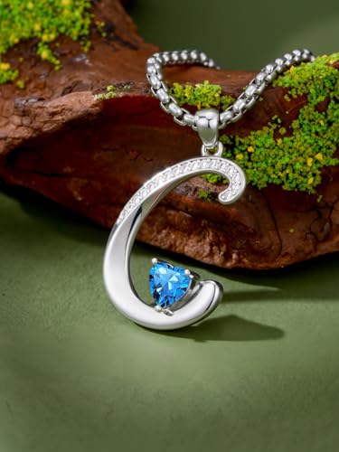 A to Z Initial Birthstone Pendant Necklaces Name Jewelry for Women | 18K White Gold Plated Personalized Alphabet Jewelry Anniversary Christmas Birthday Gifts for Wife Her Daughter Girlfriend - color: C Initial-12-Dec