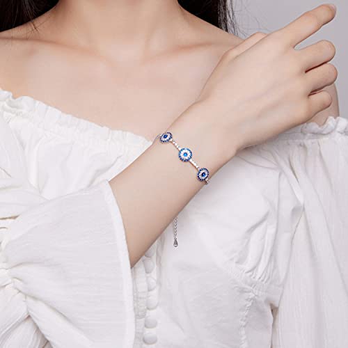 925 Sterling Silver Adjustable Bracelet for Women Jewelry Gifts - color: Blue Evil Eye