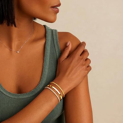 925 Sterling Silver Bracelets for Women Stack, Trendy Tennis Bangle Cuff Jewelry Set 14K Gold Plated, Adjustable Bracelet Set for Wrist Essentials, Women Fashion Watch Band Acecessories - style: Bracelet_3pcs(Dainty Tennis Set)