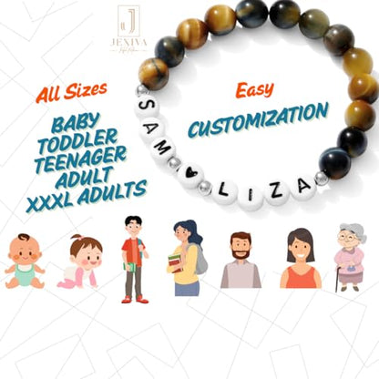 Customized Name Bracelet for Couples, Family, Friends, Personalized Bracelet with Names, Crystal Beads and elastic stretch - style: 8mm Stones