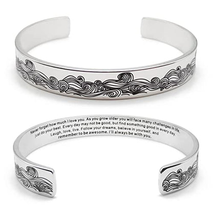 Dczosily Inspirational Bracelets for Women Stainless Steel Cuff Bracelet Engraved Jewelry Motivational Bangles Personalized Gifts for Best Friend/Mom - style: 02Love-10mm-Never forget how much I love you.