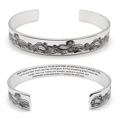 Dczosily Inspirational Bracelets for Women Stainless Steel Cuff Bracelet Engraved Jewelry Motivational Bangles Personalized Gifts for Best Friend/Mom - style: 02Love-10mm-Never forget how much I love you.