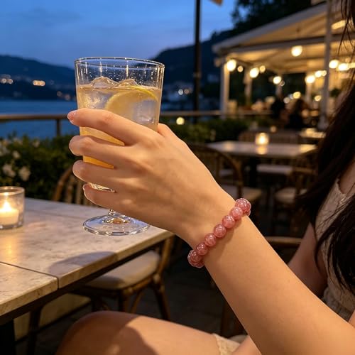 Tiger Eye Bracelet Natural Stone Beaded Bracelet for Men and Women, Stretchy Healing Crystal Jewelry for Daily Wear - color: pink