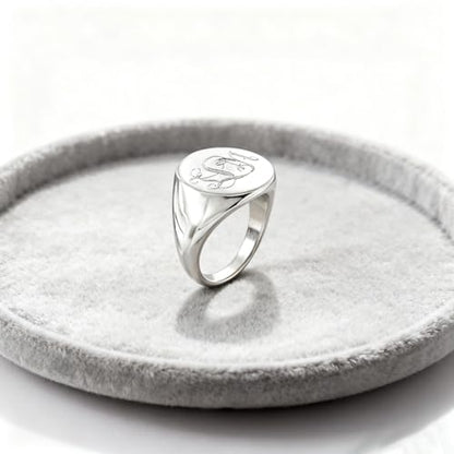 Personalized Classic Monogrammed Signet Initial Ring for Men 925 Silver/10K/14K/18K Gold Monogram Letters Statement Ring Birthday Christmas Gifts - color: White Gold