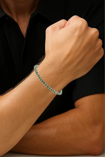 Beaded Bracelet for Men and Women – Natural Lava Gemstone Bracelet, Hematite and Stainless Steel – Adjustable, Durable and Elegant – Made in Italy - color: Green