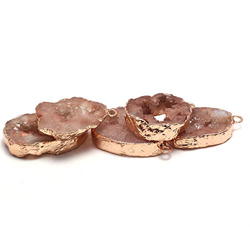 LE SKY natural stone pendant irregular druzy geode agate crystal gemstone charms for jewelry making DIY necklace charms 2 Pcs - color: light coffee