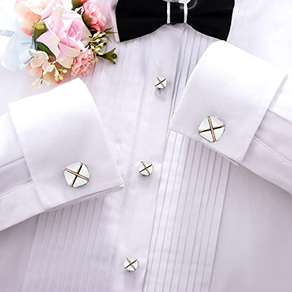 Cufflinks and studs for Men-Fashion Mens X-shaped and Square Cufflinks and Tuxedo Shirt studs set for Regular Weeding Business Accessories