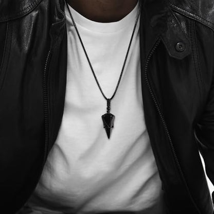 Top Plaza Mens Necklace, Crystal Gemstone Protection Pendant Necklace | Healing Crystals Necklace for Men Adjustable 6 Facet Pointed Necklace Energy Natural Quartz Protect Jewelry Gifts - color: Black Rope - Tiger Eye Stone+Black Obsidian