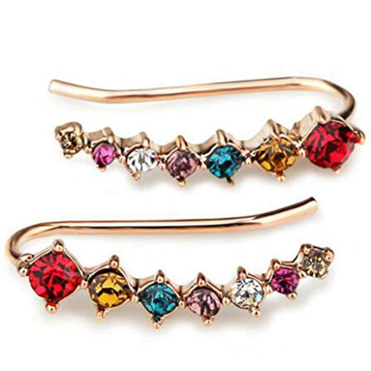 Silver Rose Gold Plated Cubic Zircon Climber Wrap Cuff Earrings - color: Rose Gold Colorful