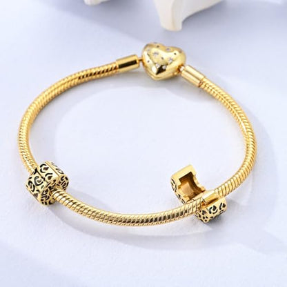Gold Clip Stopper Charms for Pandora Bracelets Spacers Bead Charms Packs Jewelry Gift for Women - color: Golden leopard print