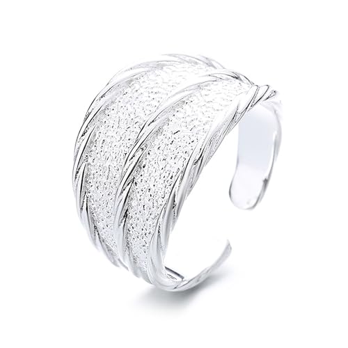 925 Sterling Silver Wide Band Ring Simple Handmade Hammered Chunky Statement Rings Adjustable Boho Thumb Ring for Women Men - color: Pattern 4