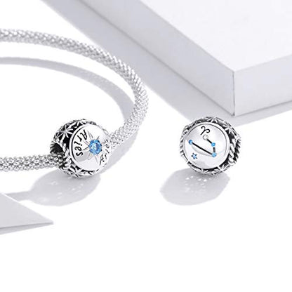 Zodiac Sign Charm fit Charms Bracelet 925 Sterling Silver Charm Birthday Charm 12 Constellations Charms For pandora Bracelets - color: Aries