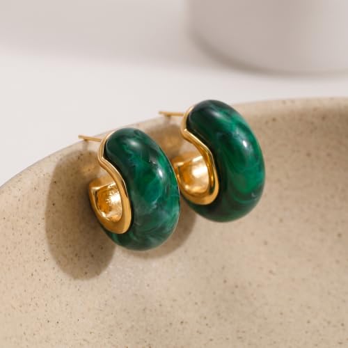 Chunky Hoop Earrings for Women, Lightweight Statement Daily Wear Gifts - color: Dark green C