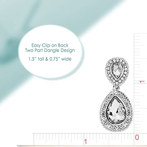 Spinningdaisy Clip On Earrings for Women | Non Pierced Earrings for Wedding - color: Tear Drop Clear