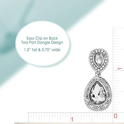 Spinningdaisy Clip On Earrings for Women | Non Pierced Earrings for Wedding - color: Tear Drop Clear