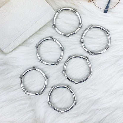YBMYCM 5PCS Gold Chunky Bangles Bracelets for Women | 14k Gold Plated Stackable Layered Curved Bamboo Tube Stretch Bracelets Bangle Gift Jewelry - color: 6pcs Silver