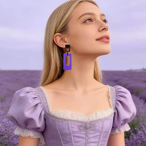 Boho Lightweight Retro Simple Acrylic Splicing Rectangle Earrings for Women Creative Exaggerated Statement Dangle Drop Earrings Jewelry - color: Black Purple B
