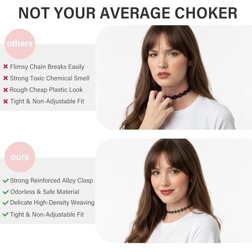 6 Pcs Black Choker Necklaces Black Velvet Choker Set Classic Gothic Tattoo Lace Chokers,Adjustable Lace Choker Necklace For Women