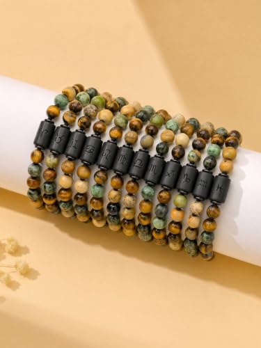 Zodiac Bracelet for Women and Men, Zodiac Sign Natural Stone Beaded Bracelet, Adjustable Horoscope Astrology Bracelet with Zodiac Card, Birthday Gift for Her Him - color: Aries