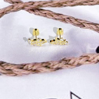 Crystal Leaf Cartilage Tiny Stud Earrings Stainless Steel Cubic Zirconia Leaves Flower Screw Flat Back Tragus Helix Studs Earring for Women Girls Men Dainty Jewelry Gifts 18G - color: Gold