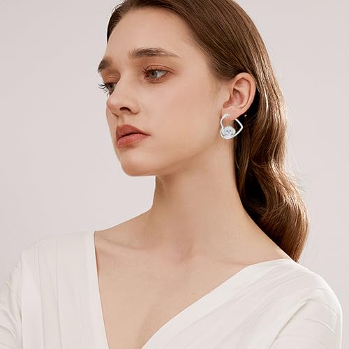 LES OSEWA Dog Animal Earrings Sterling Silver Animal Heart Hoop Dangle Earrings Cute Jewelry Gifts for Women - color: Bichon Frise
