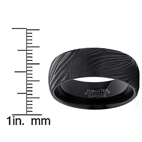 Men's Black Tungsten Carbide Dome Wedding Band Engagement Ring with Damascus Style Texture 8mm 7-15