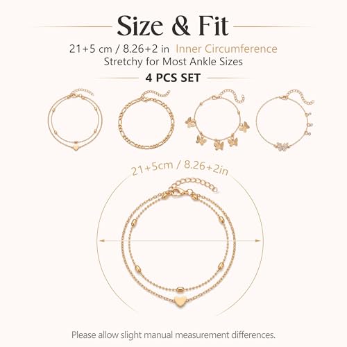 Fesciory 14K Gold Plated Ankle Bracelets Sets For Women, Adjustable Layered Infinite Anklet, Summer Beach Butterfly Star Foot Chain Jewelry Gifts - style: 5 Butterfly