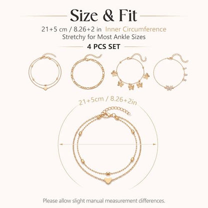 Fesciory 14K Gold Plated Ankle Bracelets Sets For Women, Adjustable Layered Infinite Anklet, Summer Beach Butterfly Star Foot Chain Jewelry Gifts - style: 5 Butterfly