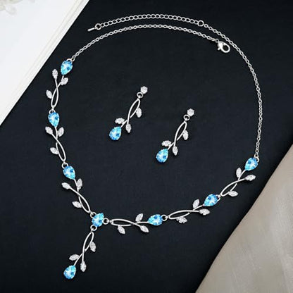 CSY Elegant Bridal Jewelry Sets Clear Cubic Zirconia Wedding Necklace Earrings Bracelet Set for Birdes Bridesmaids CZ Prom Jewelry - color: Sky Blue-Necklace Earrings Bracelet