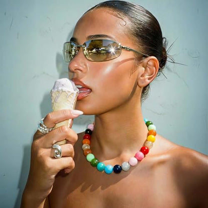 Chunky Beaded Necklace for Women, Colorful Trendy Statement Summer Jewelry Gift - color: necklace-1