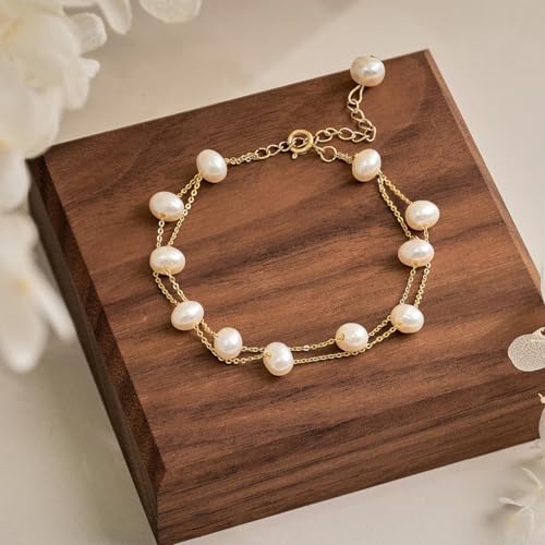 Pearl Bracelets for Women Dainty Gold Pearl Stretch Stackable Bracelet Bridesmaid Wedding Jewelry Gifts Prom Wedding Guest Dress - color: P:2Layered Pearl Bracelet