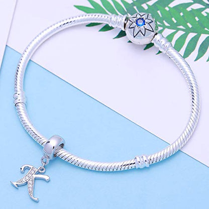 925 Sterling Silver Letter Charms Fits Pandora Bracelets, Gift for Women | A-Z Alphabet Initial Charm with CZ,Great gift for Christmas, Valentine's Day, Mother's Day. - color: K