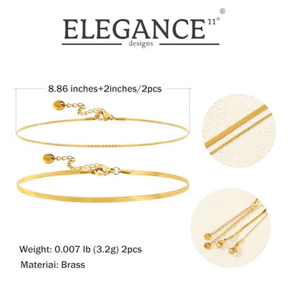 Gold Plated Ankle Bracelets For Women Waterproof,18k Gold Plated Anklets Layered Thin Snake Chain Herringbone Anklets Non Tarnish Stainless Steel Dainty Summer Jewelry Set Gift For Women - color: GOLD-2501