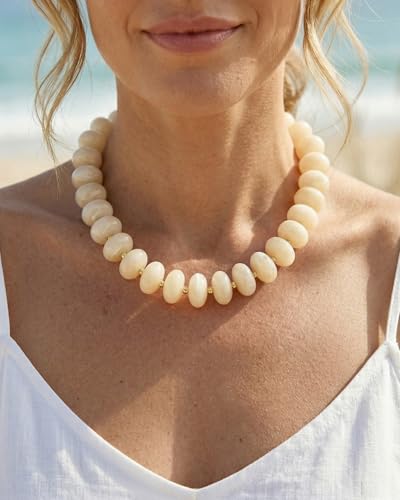 Elegance 11 designs Colorful Chunky Beaded Necklace for Women,Thick Acrylic Disc Bead Choker Statement Necklace Cute Trendy Necklaces Jewelry Gifts for Women - color: Beige