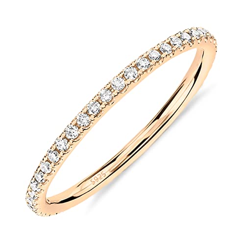 PAVOI 925 Sterling Silver Wedding Band for Women, 14K Gold Plated CZ Ring | Dainty Stackable Rings for Women, Cubic Zirconia Eternity Rings - color: 1-Pack Yellow Gold