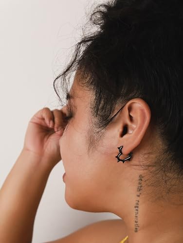 Huggie Hoop Spike Heart Earrings, Gothic Punk Grunge Emo Y2k Earrings, Goth Jewelry, Christmas Jewelry Gift For Women - color: black