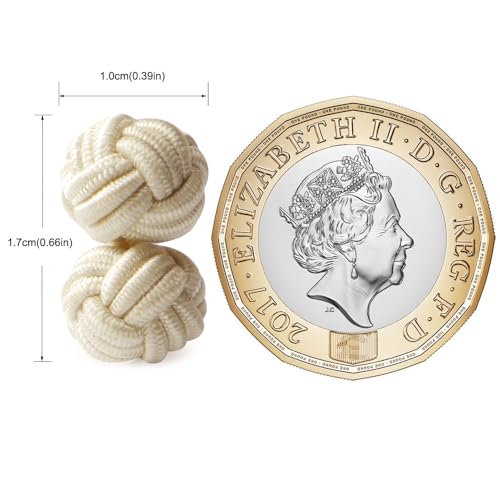 HONEY BEAR Round Silk Knot Elastic Fabric Cufflinks for Men Women 1 Pair | Wedding Business, Tarnish-Resistant, for Groomsmen, Father, Husband, Wife, Anniversary, and Formal Events - style: Beige