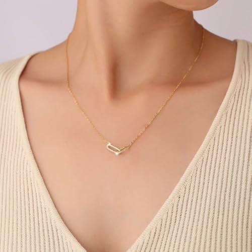 Evabelle Gold Layered Necklace for Women Trendy Jewelry 14K Real Gold Plated Chunky Chain Stackable Necklaces Dainty Choker Necklaces Rectangle Square Pendant - color: Gold Necklace 06