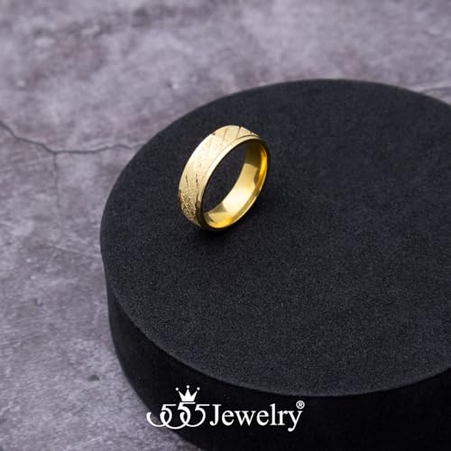 555Jewelry 4mm Sandblast Stainless Steel CZ Wedding Band Ring for Women & Men - color: Gold Style 9