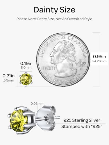 ChicSilver 925 Sterling Silver Earrings Sparkling Heart/Round/Princess Cut Birthstone Earrings for Women Birthday Jewelry with Gift Box - style: C.August(Peridot)-Round Cut