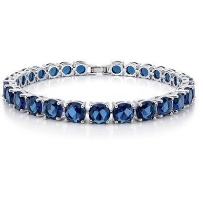 KEZEF Tennis Bracelet for Women, 7mm Round CZ, Silver Plated Brass, 6.5–8 Inch, Fold-Over Clasp - color: Simulated Blue Sapphire, size: 6.5 Inch