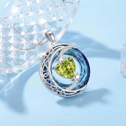 Birthstone Necklace for Women Crystal Moon and Star Pendant White Gold Celtic Moon Jewelry Birthday Graduation Gifts for Wife Her - style: Moon-8