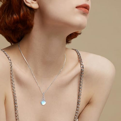 YAFEINI Irish Celtic Pendant Necklace Sterling Silver Natural Stone Teardrop Necklace Jewelry Gifts For Women Girls - color: Moonstone necklace