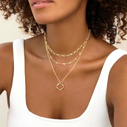OGD Layered CZ Rondelle Pendant Necklaces for Women, 14K Gold Plated Trendy Mariner Chain Dainty Circle Rondelle Pendant Choker Necklace for Women Two-Toned Cubic Zirconia Gold Necklace - color: Gold Circle Layered-3PCS