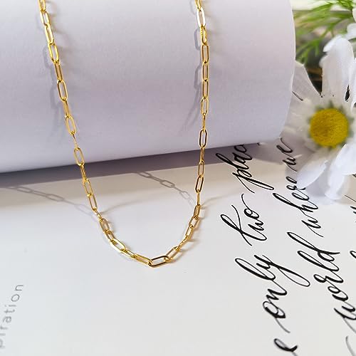 Dainty Choker Necklace for Women 18K Gold Plated Shining Dots Box Chain Sparkle Necklaces Cute Paperclip Link Herringbone Necklace Exquisite Jewelry Gifts for Mom Girlfriend - style: Small Paperclip GD