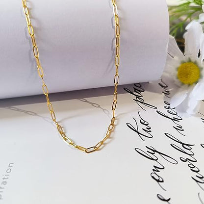 Dainty Choker Necklace for Women 18K Gold Plated Shining Dots Box Chain Sparkle Necklaces Cute Paperclip Link Herringbone Necklace Exquisite Jewelry Gifts for Mom Girlfriend - style: Small Paperclip GD