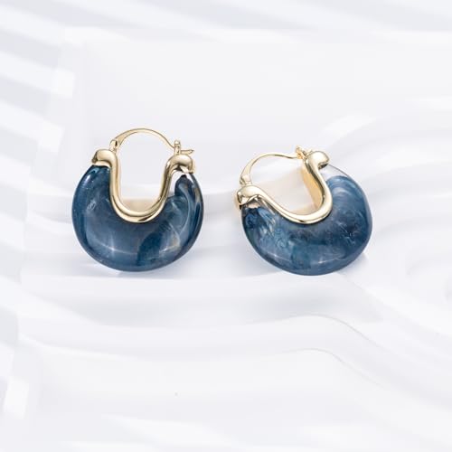 Chunky Gold Resin Hoop Earrings Leverback Statement Huggie Hoops Dangle Drop Dressy Earring Prom Festival Vacation Jewelry for Women - color: Royal Blue, size: Drop
