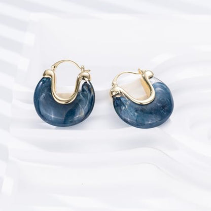 Chunky Gold Resin Hoop Earrings Leverback Statement Huggie Hoops Dangle Drop Dressy Earring Prom Festival Vacation Jewelry for Women - color: Royal Blue, size: Drop