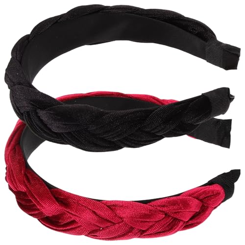 Abaodam 2pcs Velvet Braided Headbands with Wide Padded Sponge, Soft Fabric Hairbands for Women, Suitable for Photography and Daily Wear