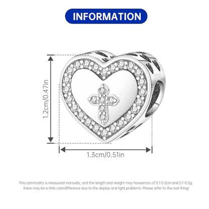 925 Sterling Silver Charms for Bracelets and Necklace Religious Cross Pendants Praying Hands, Bible, Virgin Mary, Jesus, Church Bead Jewelry - color: Heart cross beads